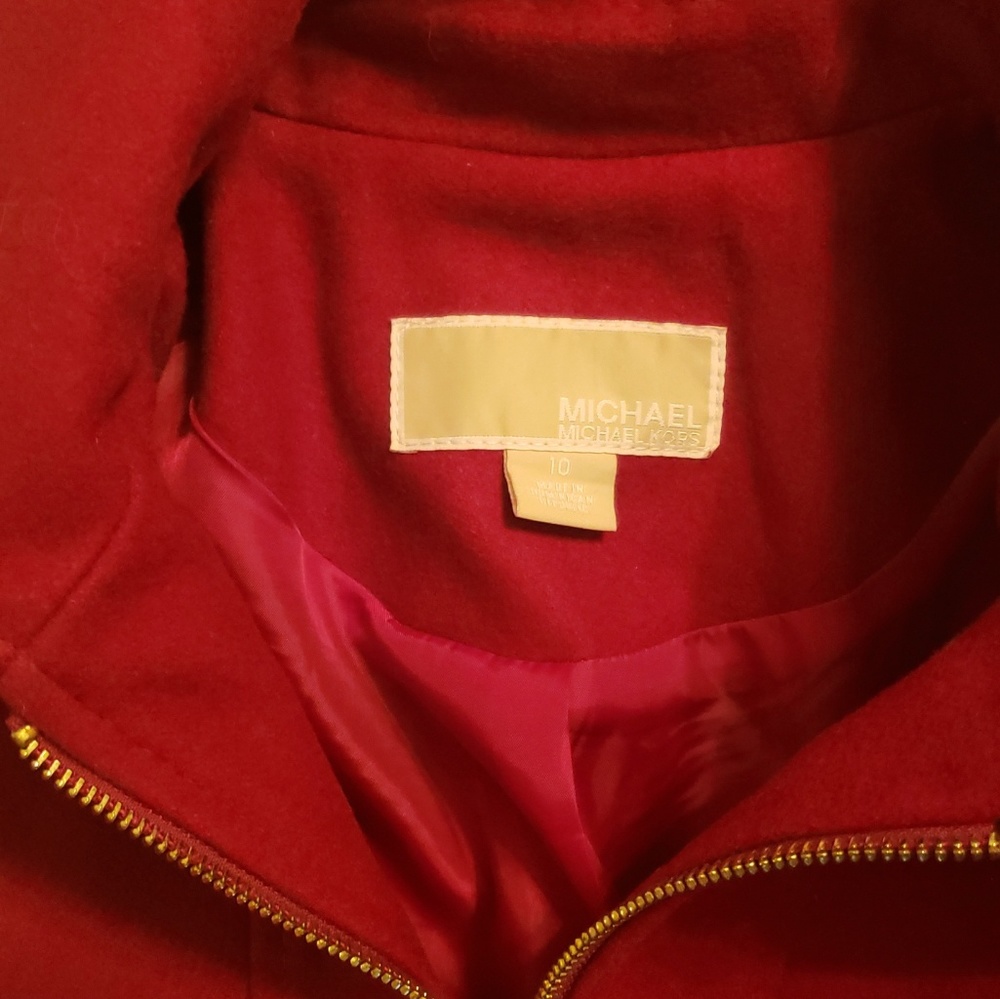 Michael Kors Red Hooded Pea Coat size 10 NEW
